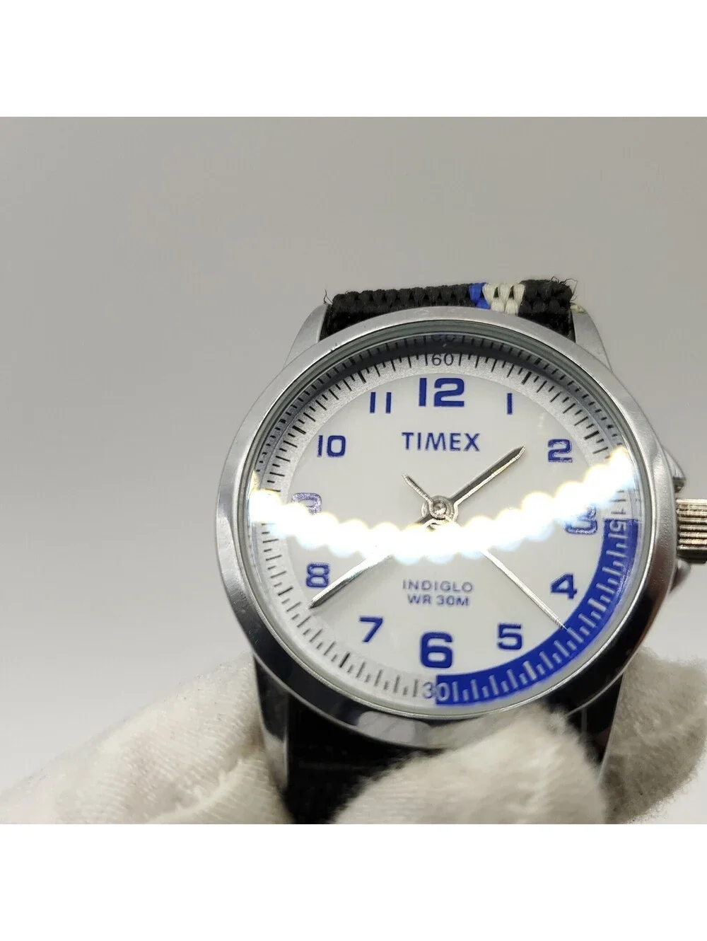 Timex Indiglo Blue Indicator 30mm Womens Watch White Dial New Battery